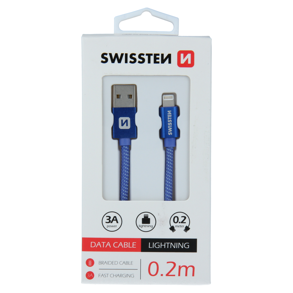 DATOV KABEL SWISSTEN TEXTILE USB / LIGHTNING 0,2 M MODR