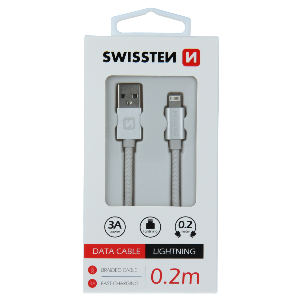 DATOV KABEL SWISSTEN TEXTILE USB / LIGHTNING 0,2 M STBRN