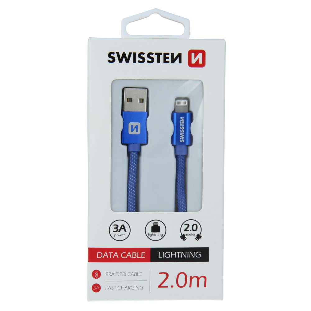 DATOV KABEL SWISSTEN TEXTILE USB / LIGHTNING 2,0 M MODR