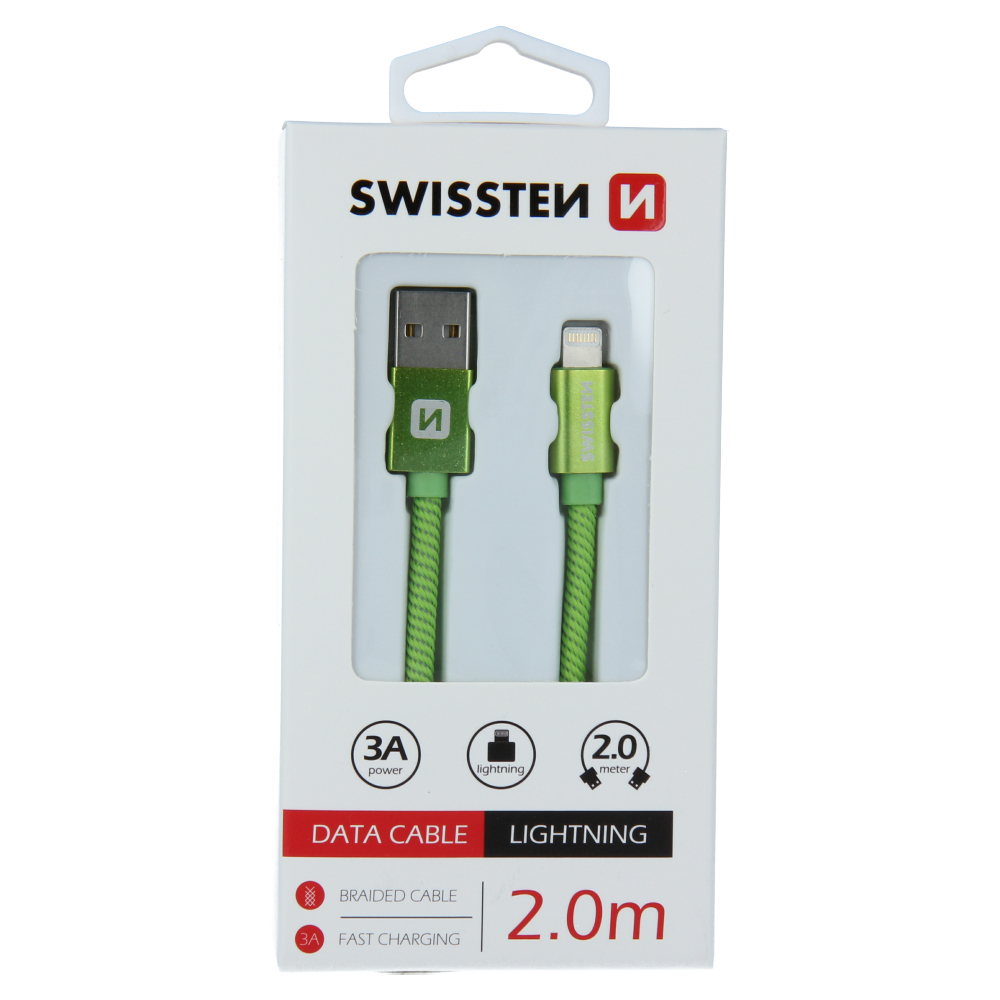 DATOV KABEL SWISSTEN TEXTILE USB / LIGHTNING 2,0 M ZELEN