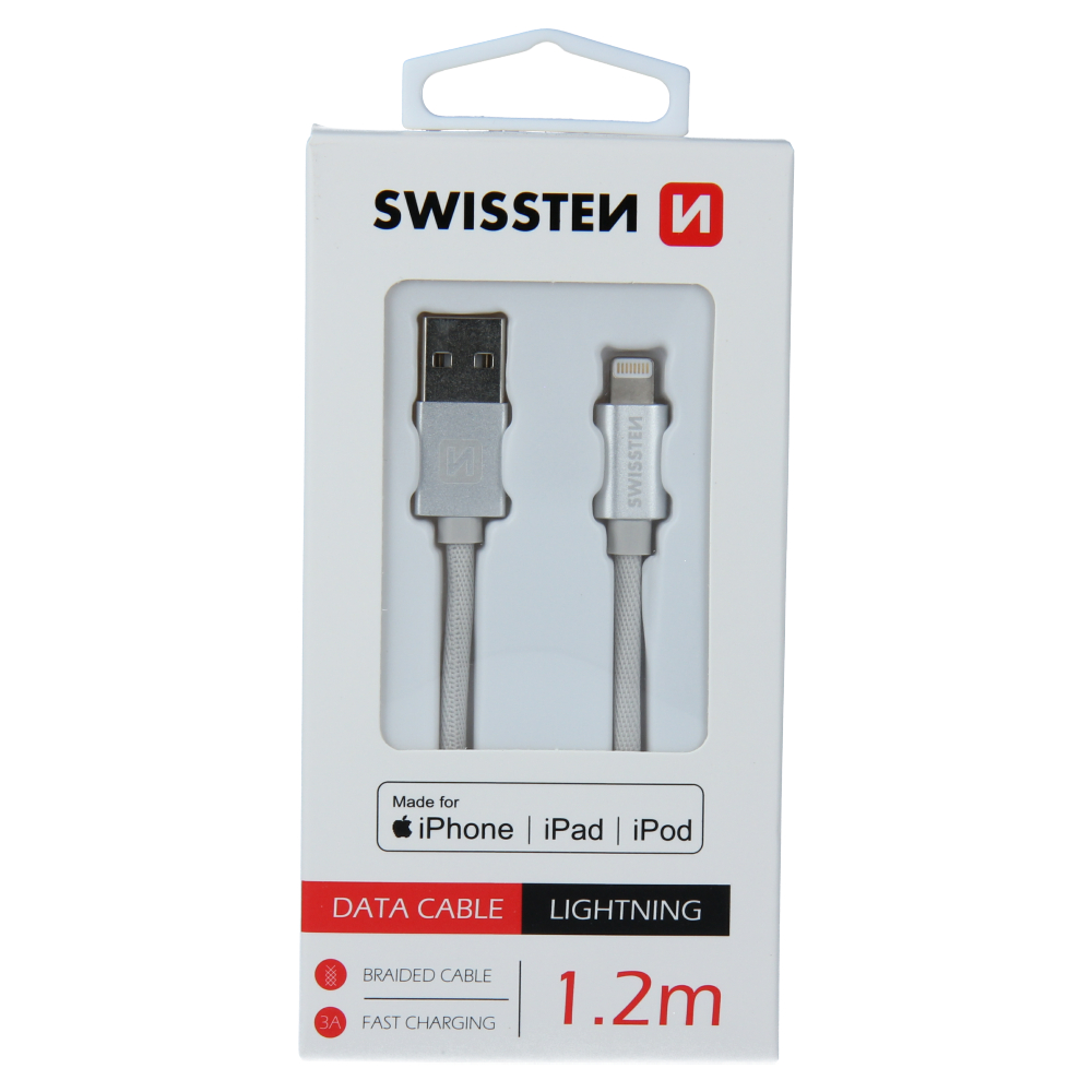 DATOV KABEL SWISSTEN TEXTILE USB / LIGHTNING MFi 1,2 M STBRN