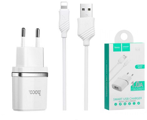 Hoco Smart Single USB (Lighting Cable) Charger Set (EU) (White)