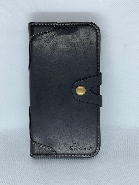 Magnetic Snap Cowhide Texture Wallet Style Leather Case for iPhone 13 Mini (5.4"), Black