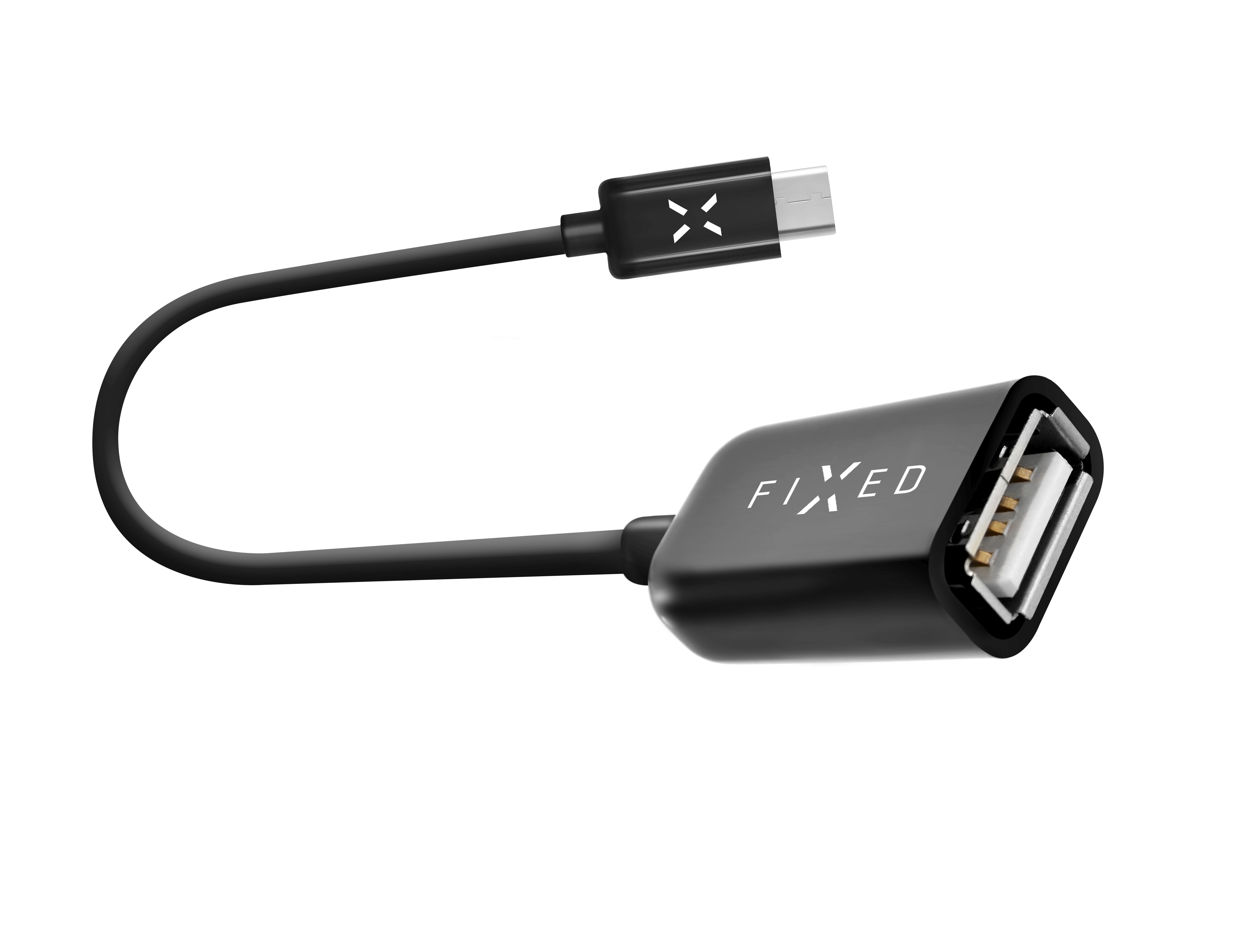 OTG datov kabel FIXED s konektory micro USB/USB-C, USB 2.0, 20 cm, ern