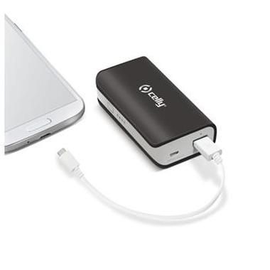Powerbanka CELLY s USB vstupem, microUSB kabelem a LED svtilnou, 4000 mAh, 1A, ern