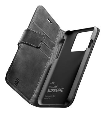 Prémiové kožené pouzdro typu kniha Cellularline Supreme pro Apple iPhone 13 Mini, černé