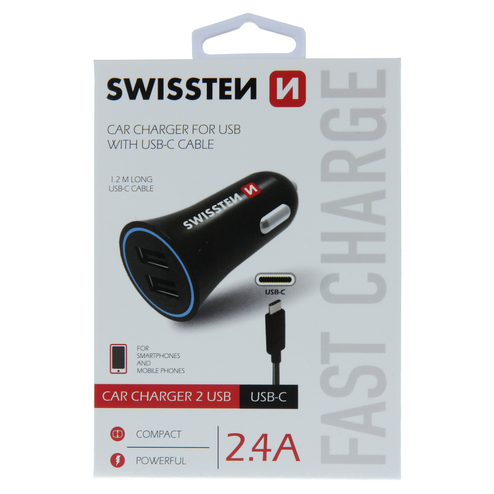SWISSTEN CL ADAPTR 2,4A POWER 2x USB + KABEL USB-C