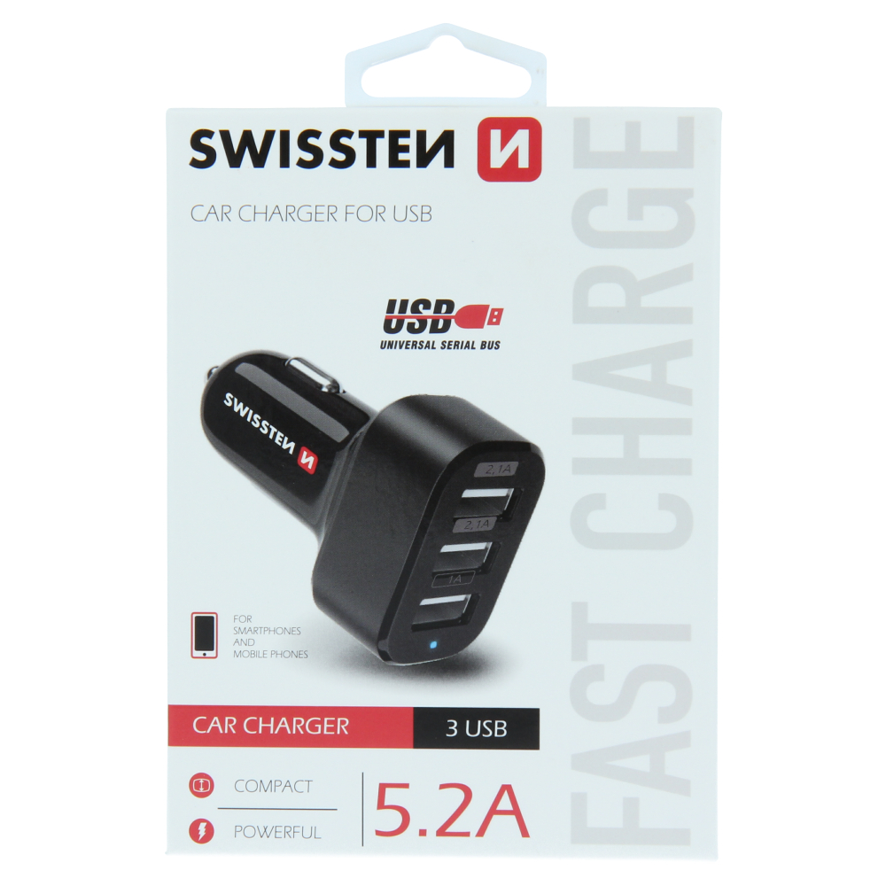 SWISSTEN CL ADAPTR 3x USB 5,2A POWER