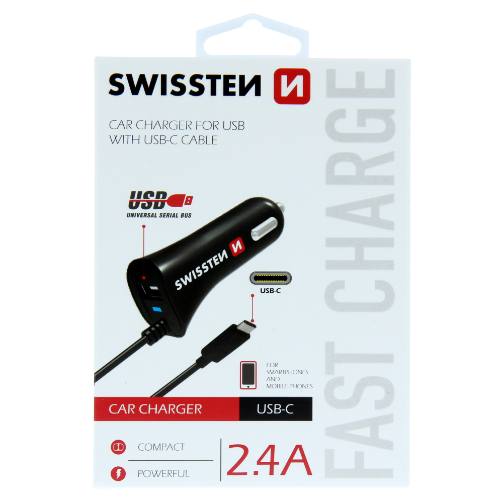 SWISSTEN CL AUTONABJEKA USB-C A USB 2,4A POWER