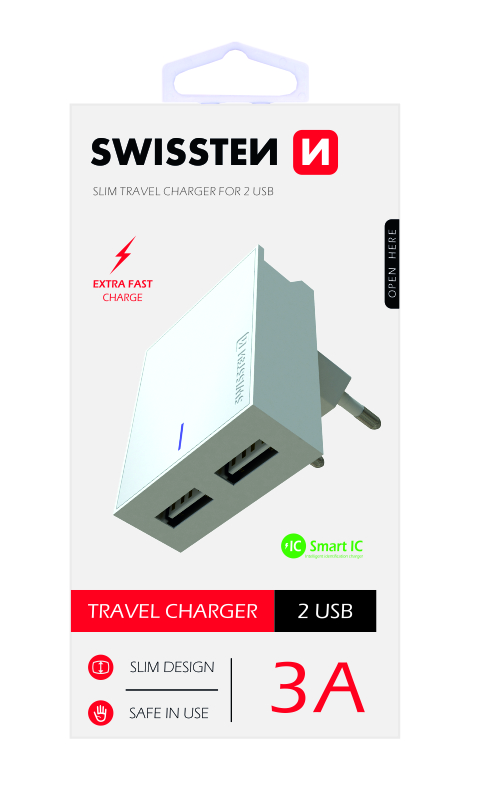 SWISSTEN SÍŤOVÝ ADAPTÉR SMART IC 2x USB 3A POWER BÍLÝ